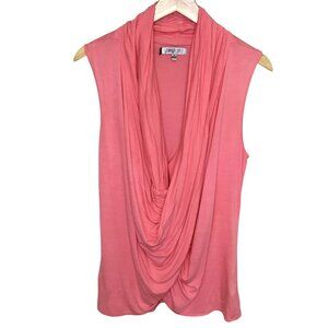 JENNIFER LOPEZ Sleeveless Coral Draped Cowl Neck Top M Blouse Soft Boho Chic